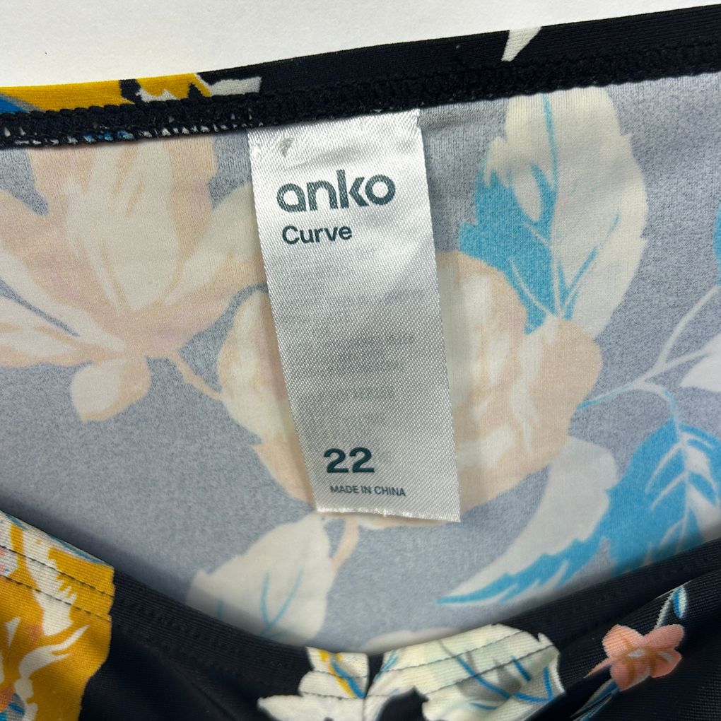 Anko Black Floral Swim Tankini Top - Size 22