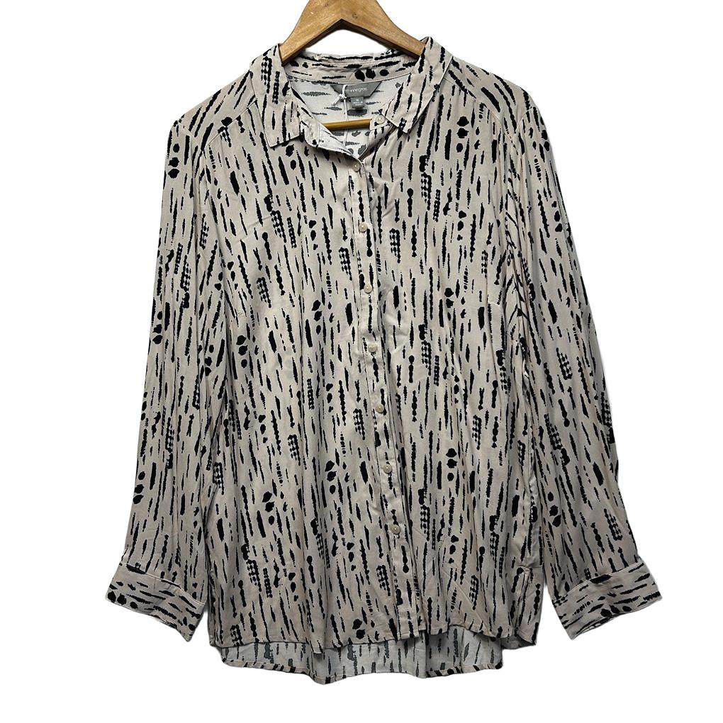 Suzanne Grae Cream Black Print Shirt - Size 16