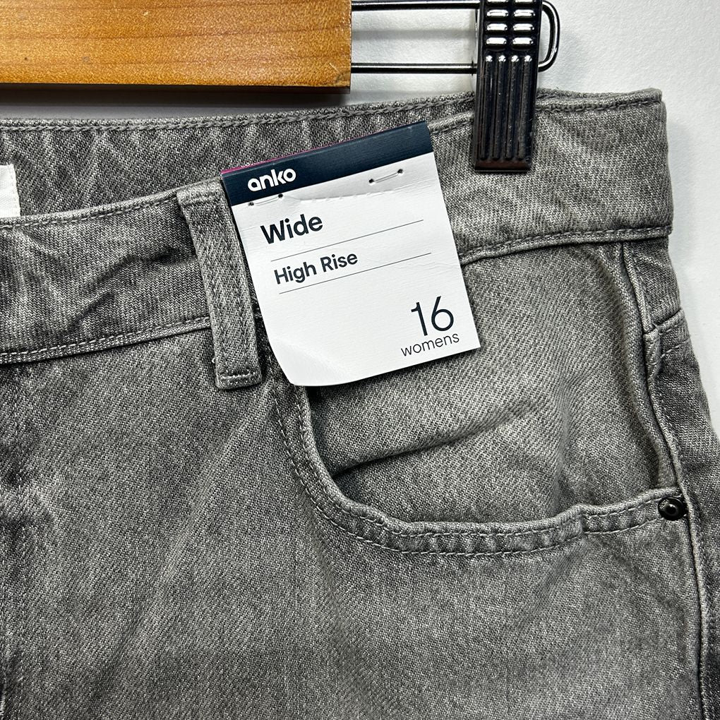 Anko Grey Wide Leg HIgh Rise Jeans - Size 16