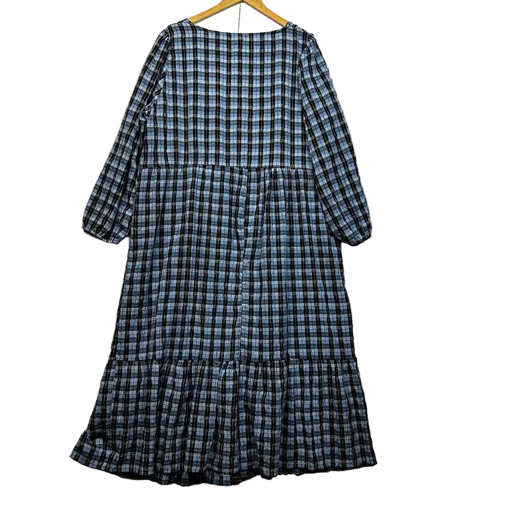 New Look Curves Blue Check Cotton Maxi Dress - Size 24
