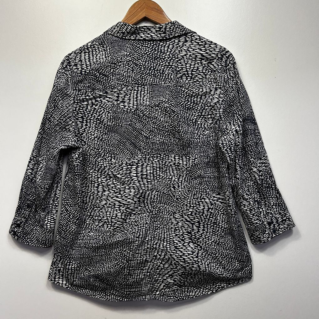 Sportscraft Black White Button Up Long Sleeve Cotton Top - Size 16