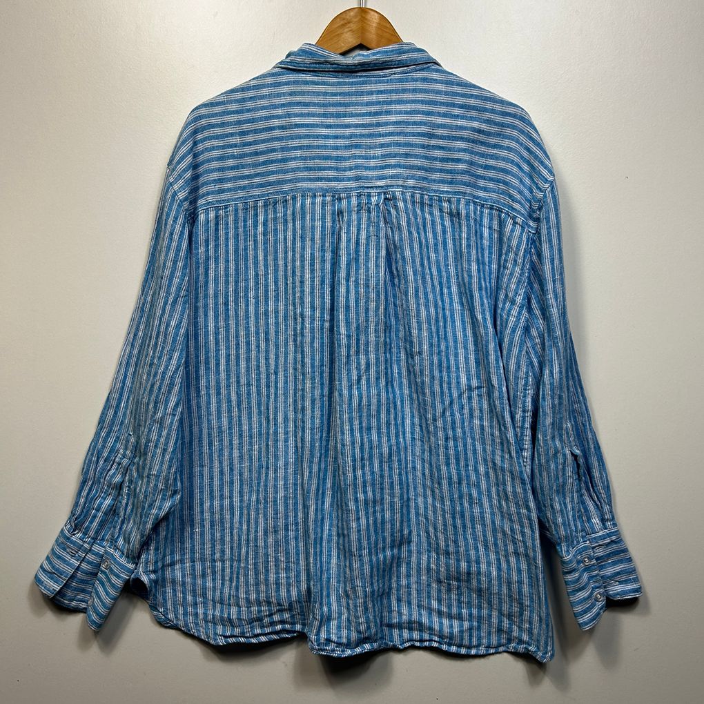 Seed Heritage Blue Striped Linen Shirt - Size 16