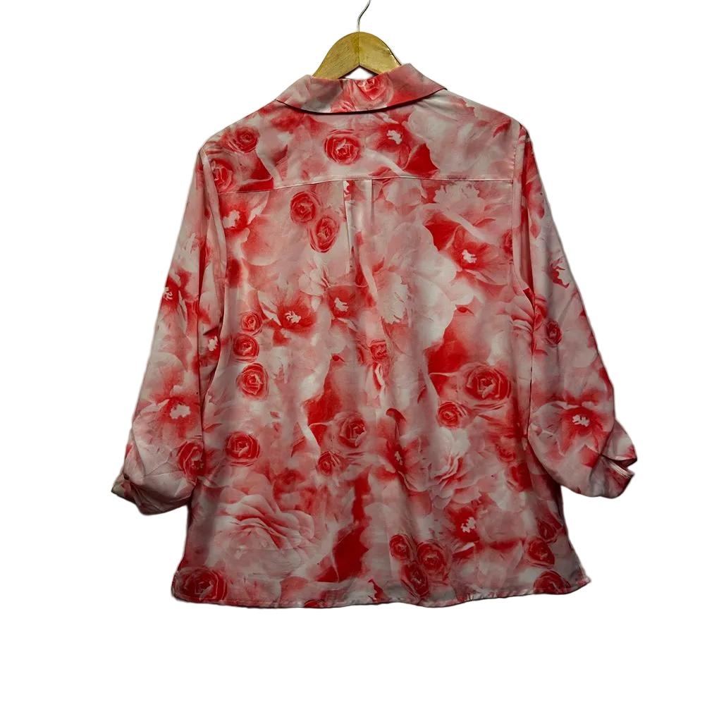 Noni B Pink Floral Sheer Shirt - Size 16