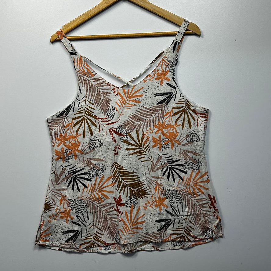 Rockmans White Linen Cami Top - Size 14