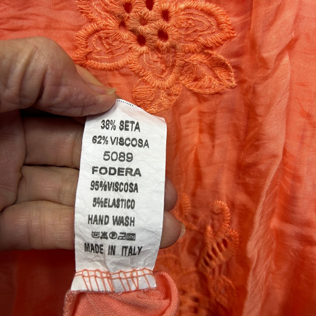 Donna Donna Italian Orange Lace Sequin Silk Tunic Top - One Size 14/16