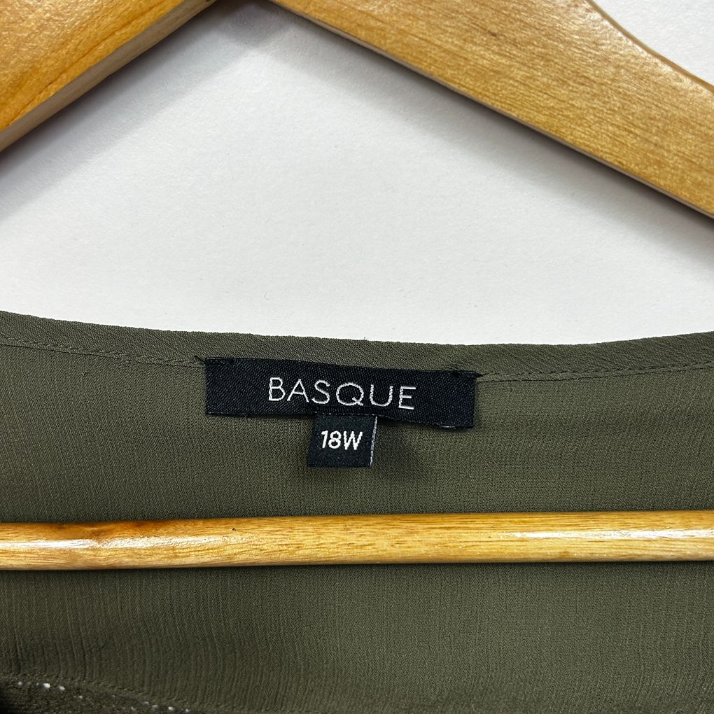 Basque Olive Green Pleated Long Sleeve Top - Size 18