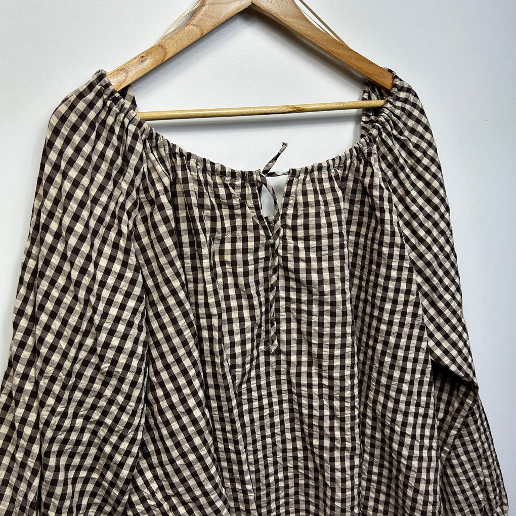 Ed-it-ed Chocolate Gingham Cotton Top - Size 16