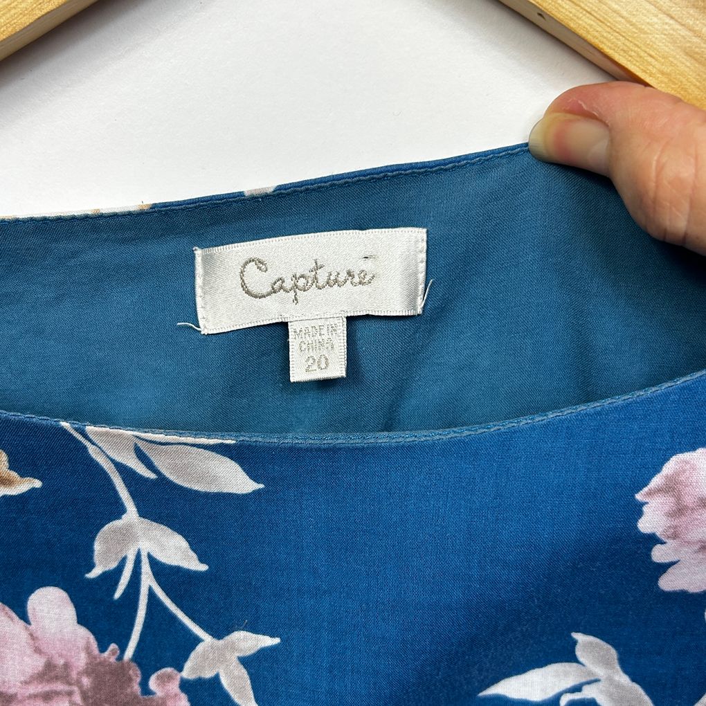 Capture Blue Floral Cotton Sleeveless Dress - Size 20