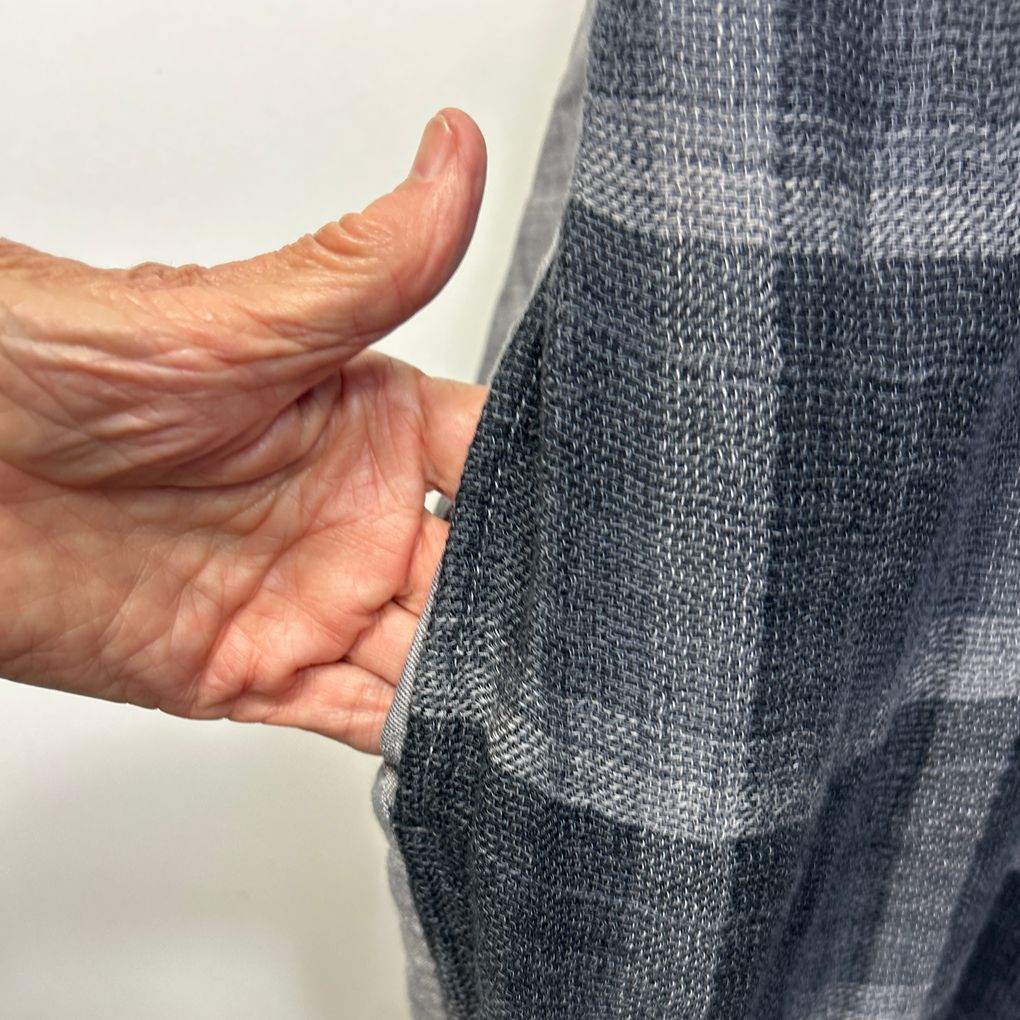 Evas Sunday Grey Check Linen Dress - Size M