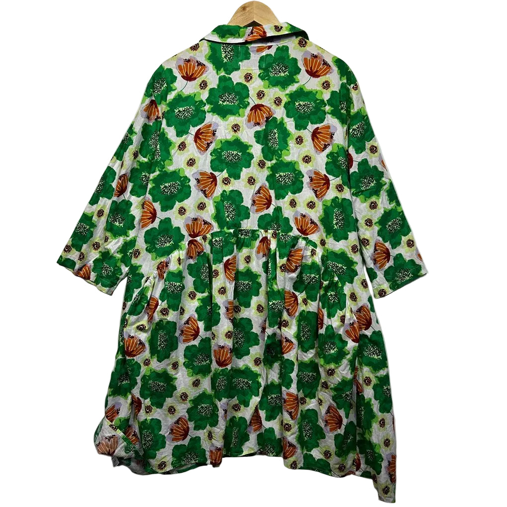 She Street Green Floral Cotton Dress - One Size