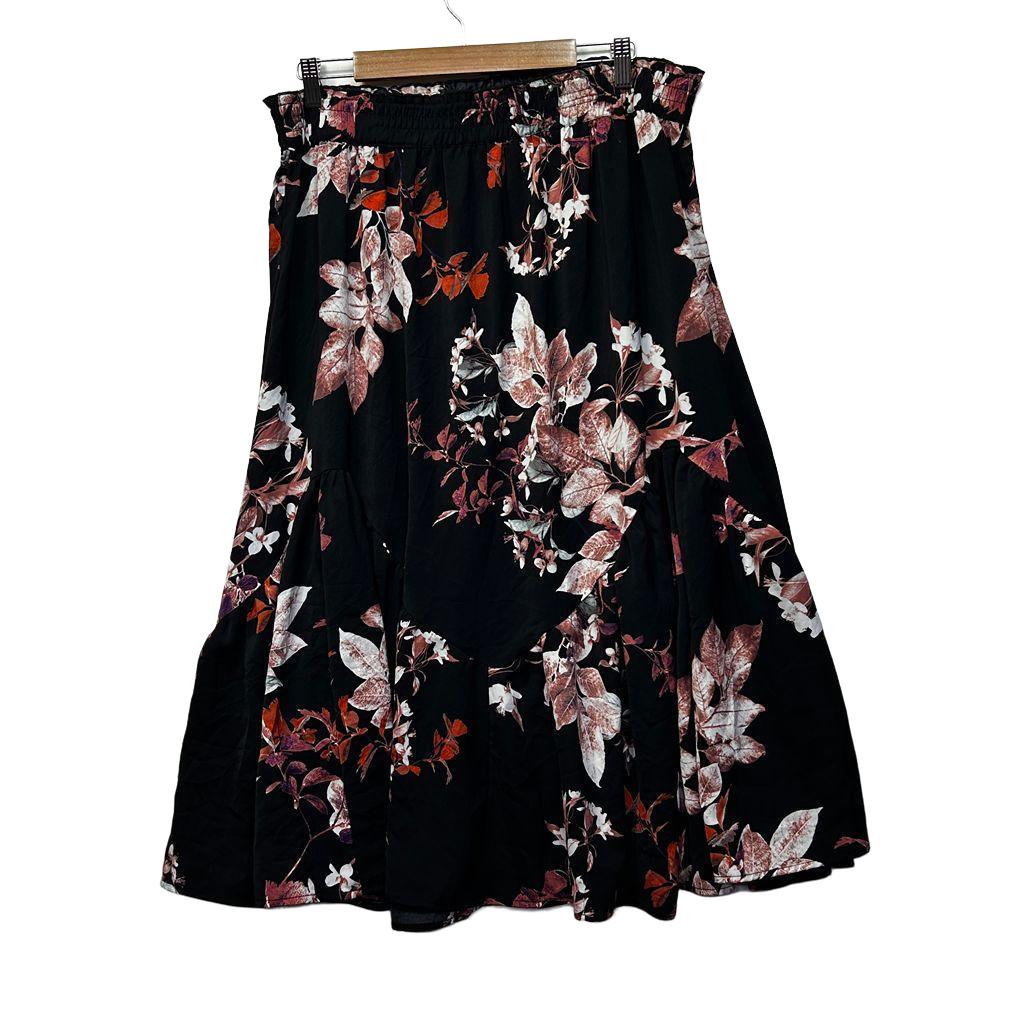 Katies Black Floral Midi Skirt - Size 16