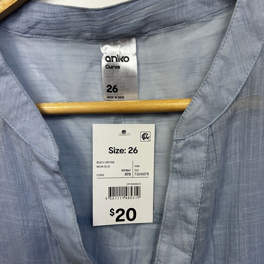 Anko Blue Cotton Kaftan Top - Size 26