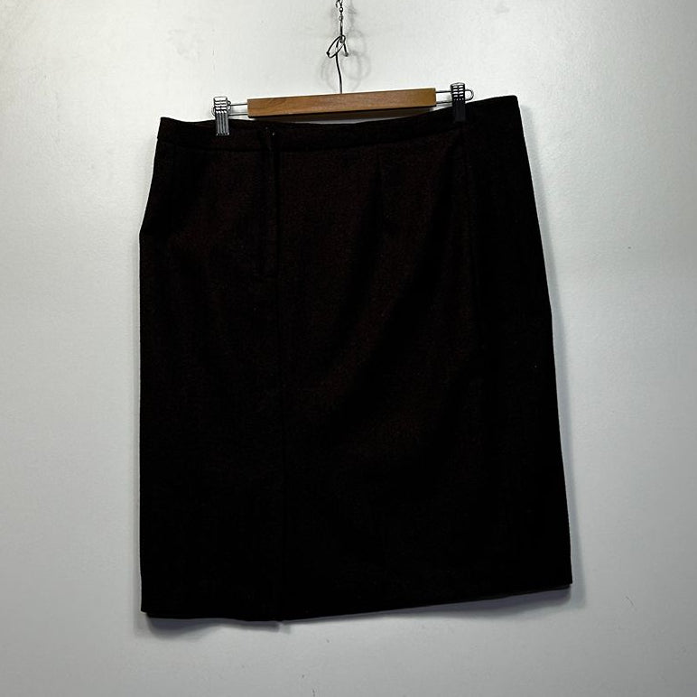 Laura Ashley Chocolate Pencil Wool Blend Skirt - Size 14