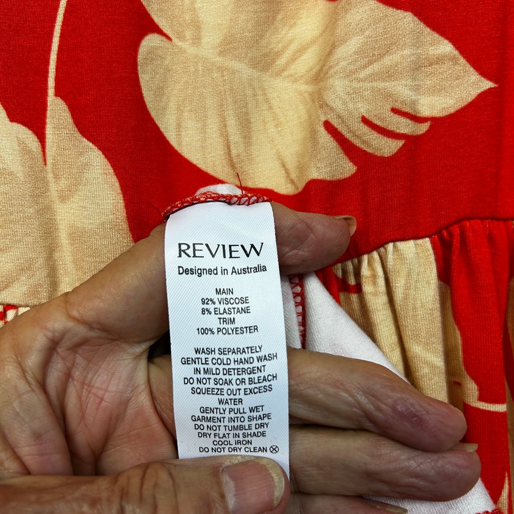 Review Red Plam Print Print Dress - Size 16