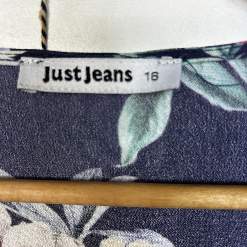Just Jeans Navy Floral Wrap Dress - Size 16