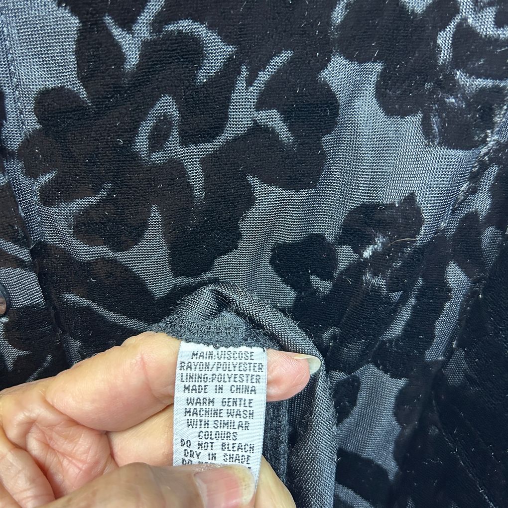 Vintage Now Black Velvet Burnout Shirt - Size 20