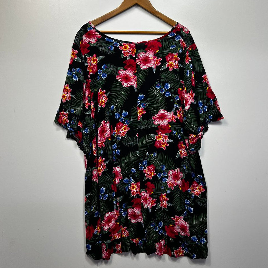 Short Sleeve Black Floral Dress- Size 24/26
