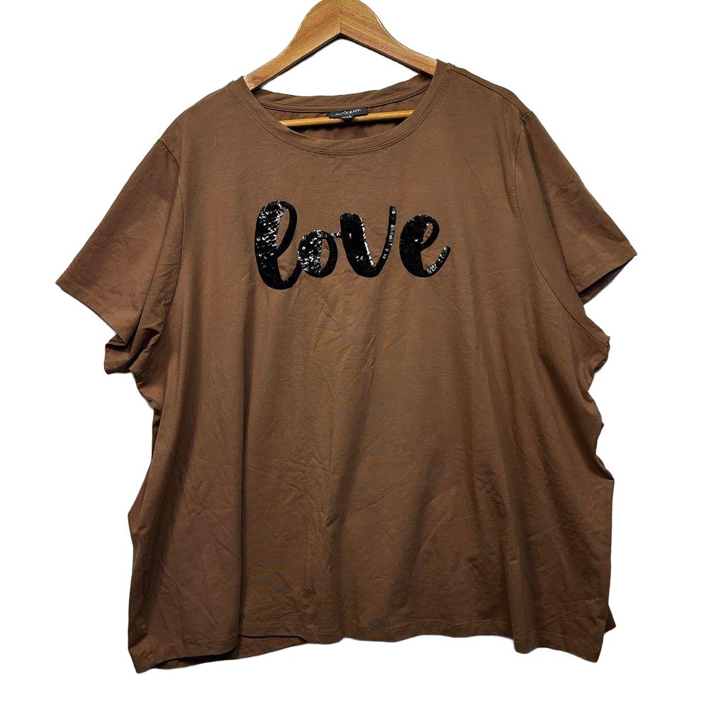 Autograph Brown Sequin Cotton Top Tee - Size 24/XXL