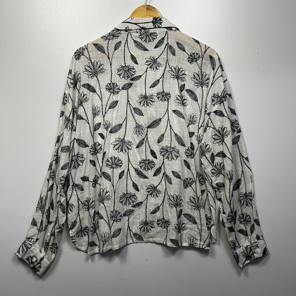 LOV White Floral Linen Shirt - Size XL