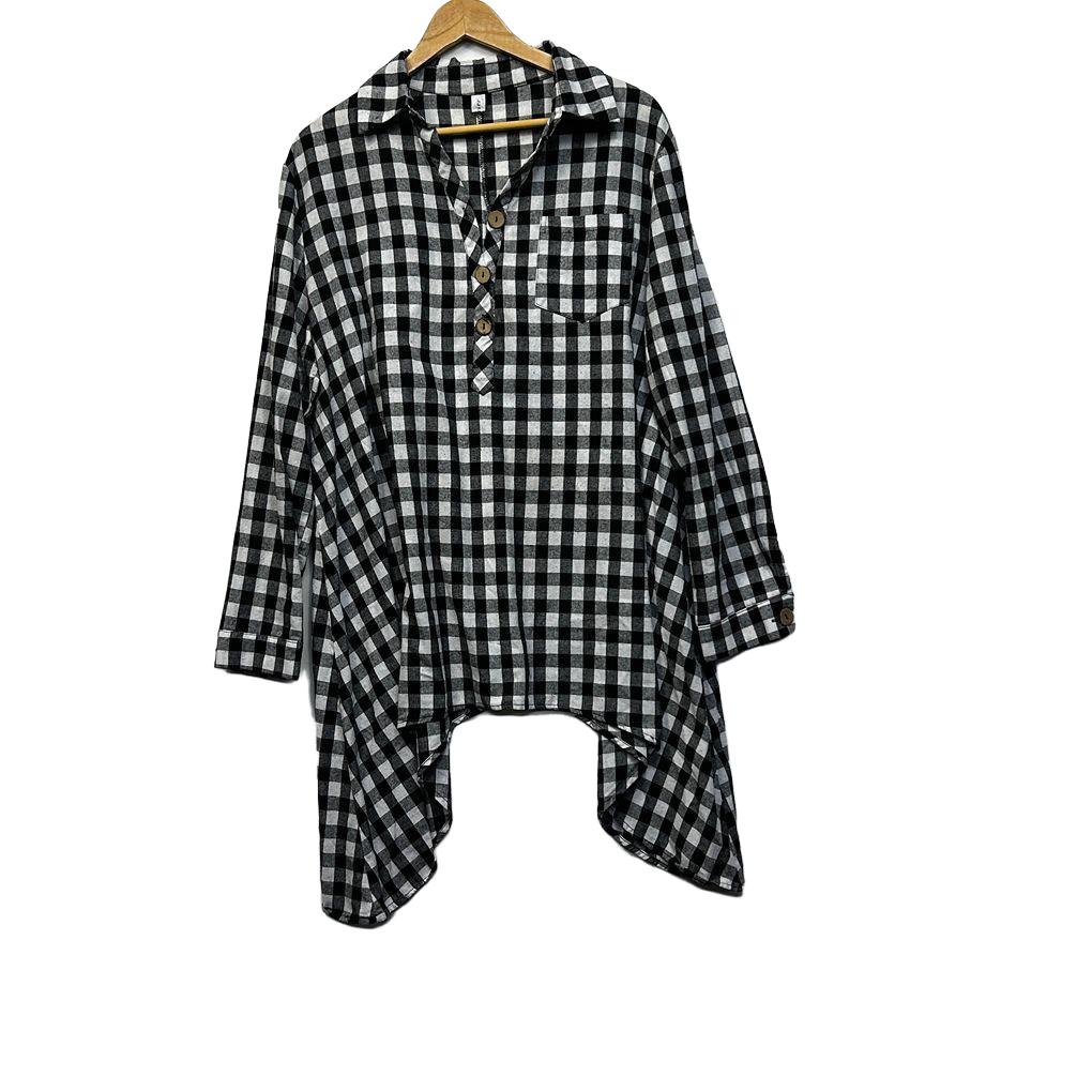 Black White Check Tunic Top - Size 4XL