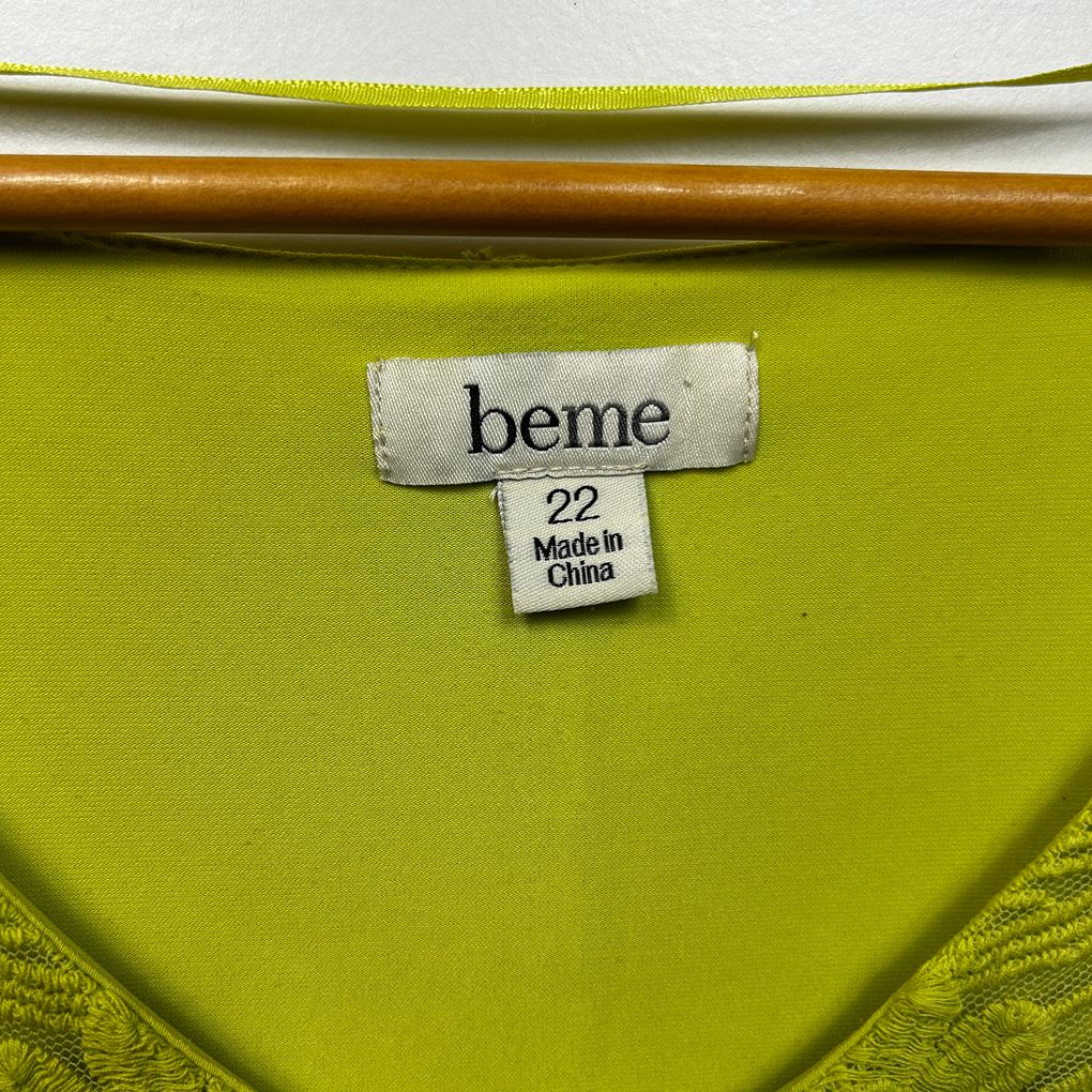 Beme Lime Green Plus Size Embroidered Cotton Top - Size 22