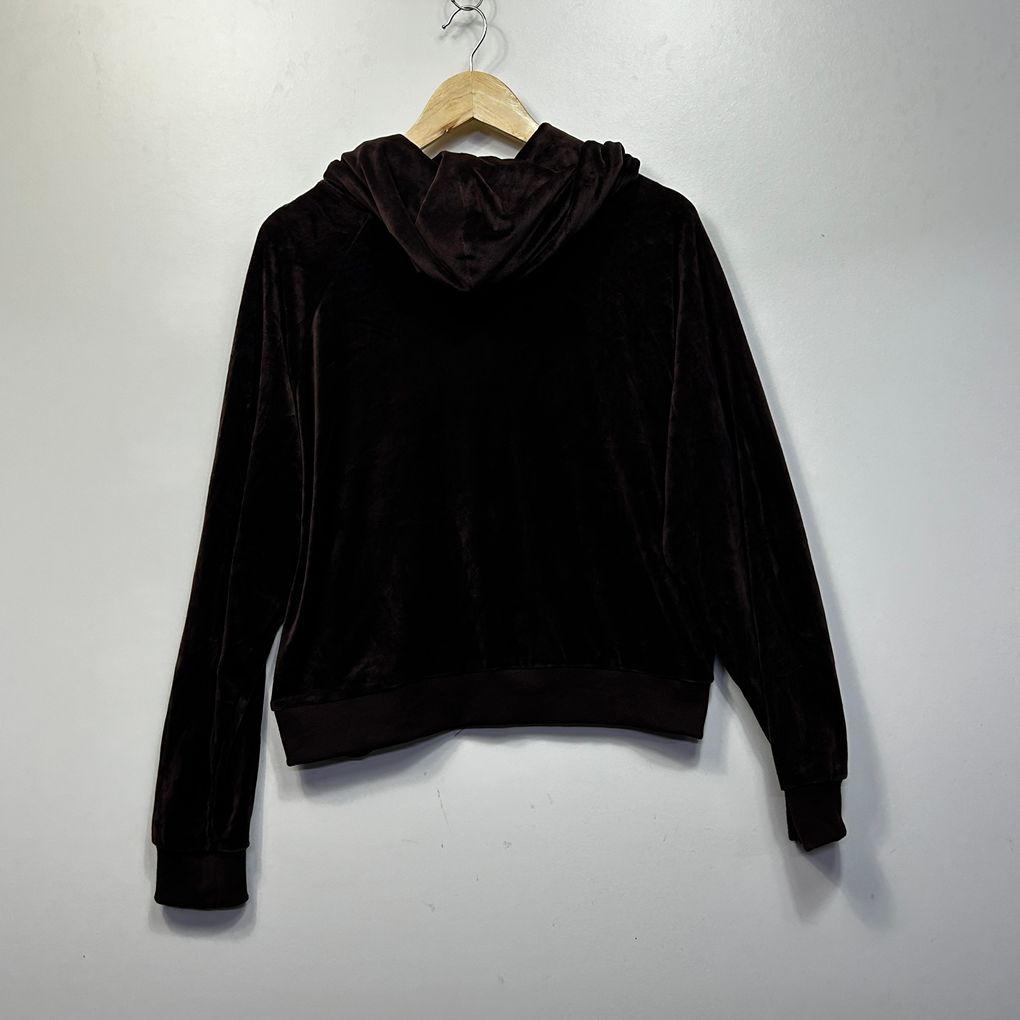Valleygirl Chocolate Brown Velour Zip Hoodie - Size XL