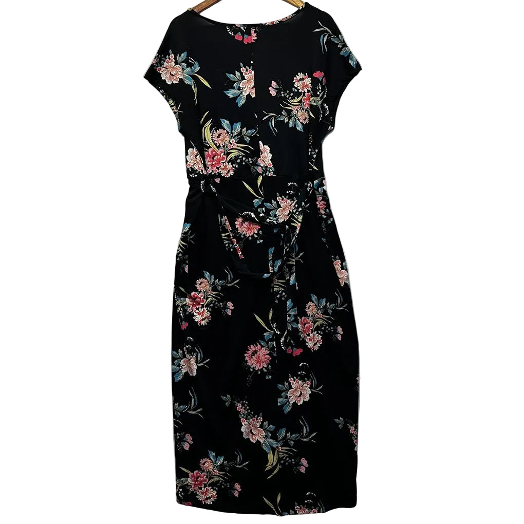 Crossroads Black Floral Short Sleeve Dress - Size 14