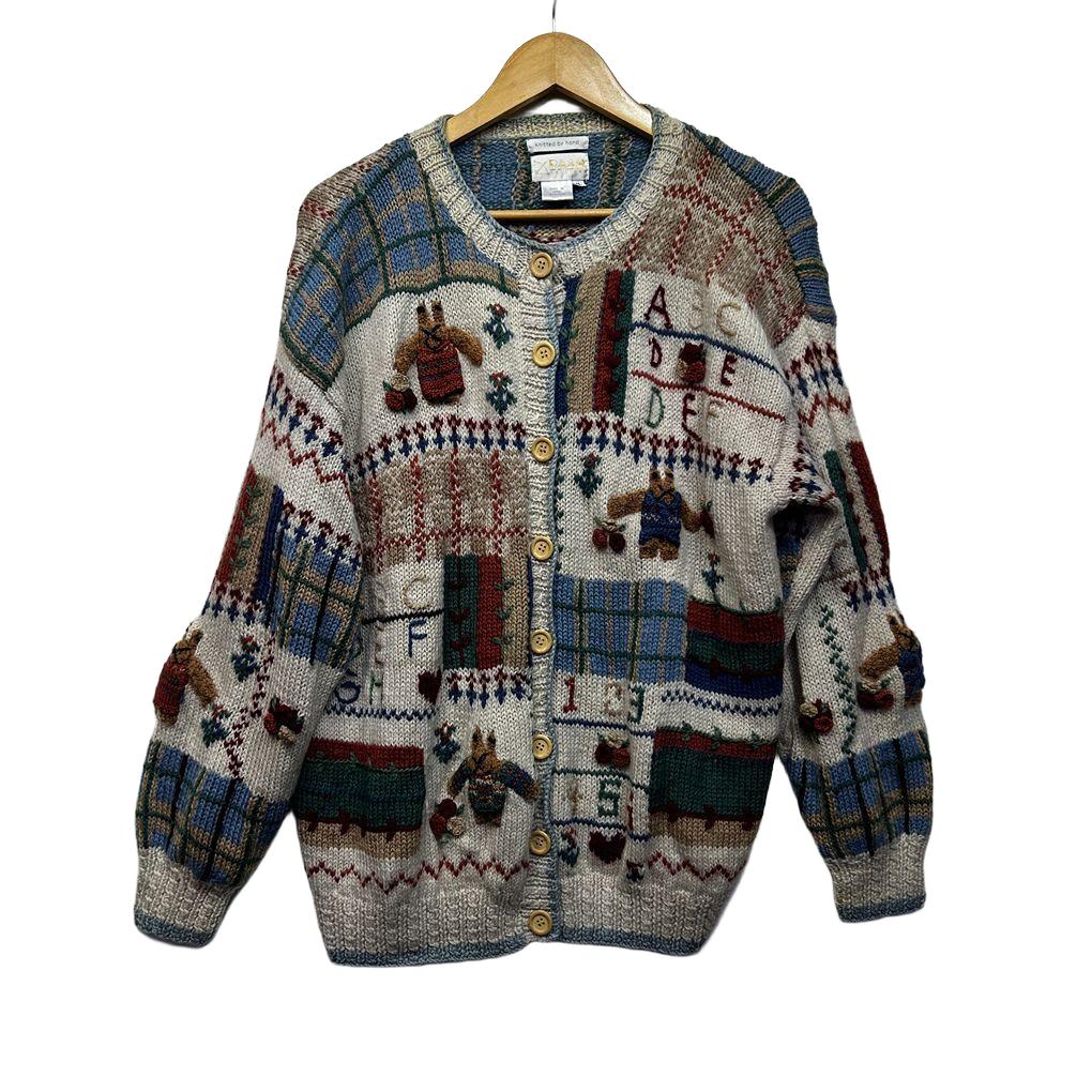 Vintage Hand Knitted Raam Multicoloured Wool Knit Cardigan - Size XL