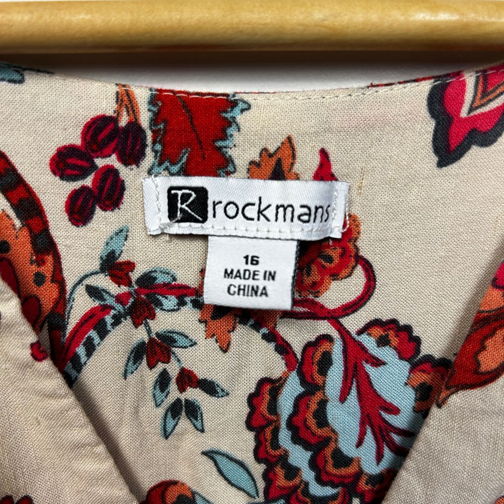 Rockmans Cream Linen Floral Top - Size 16