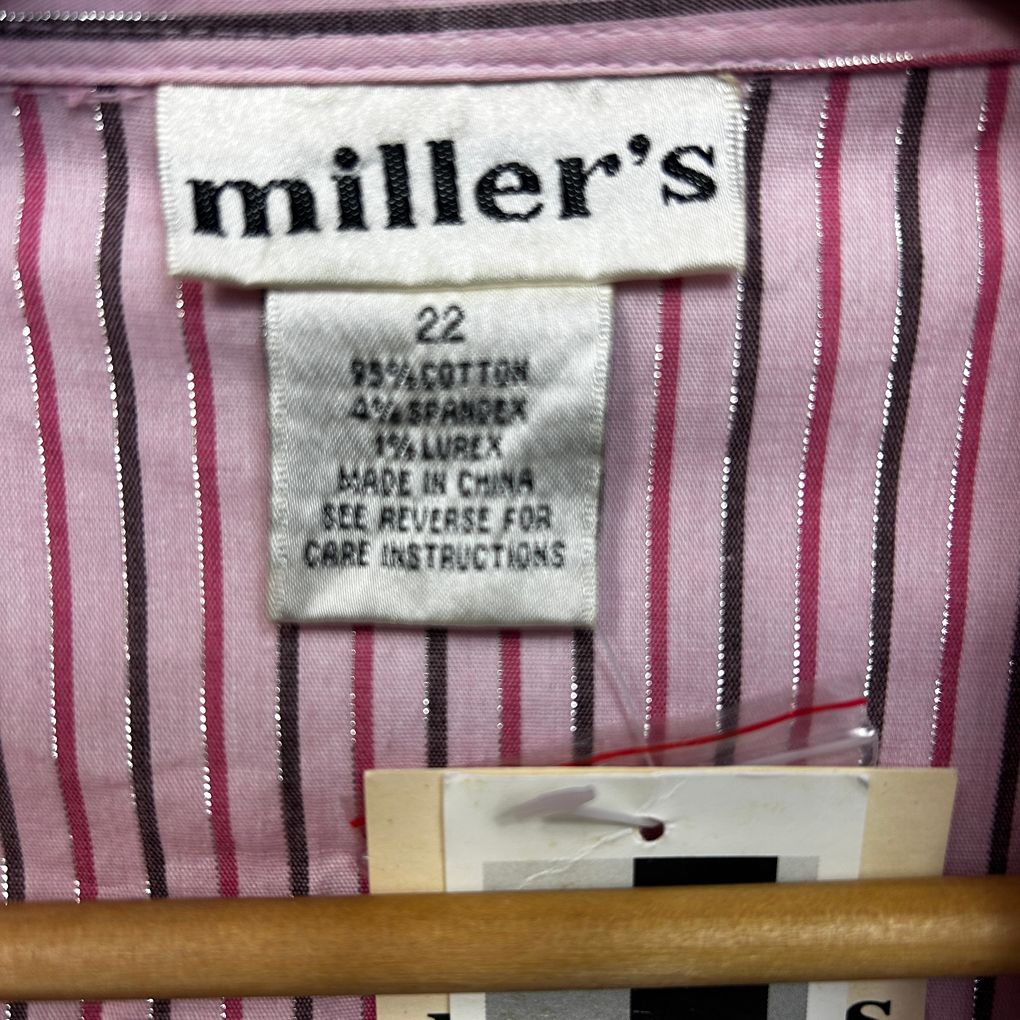 Vintage Millers Pink Striped Cotton Shirt - Size 22