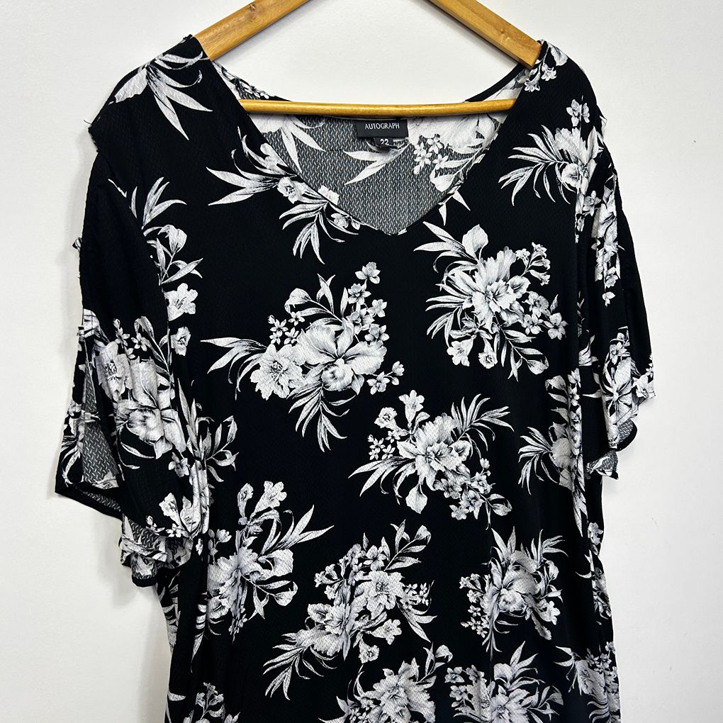 Autograph Black Floral Plus Size Dress - Size 22