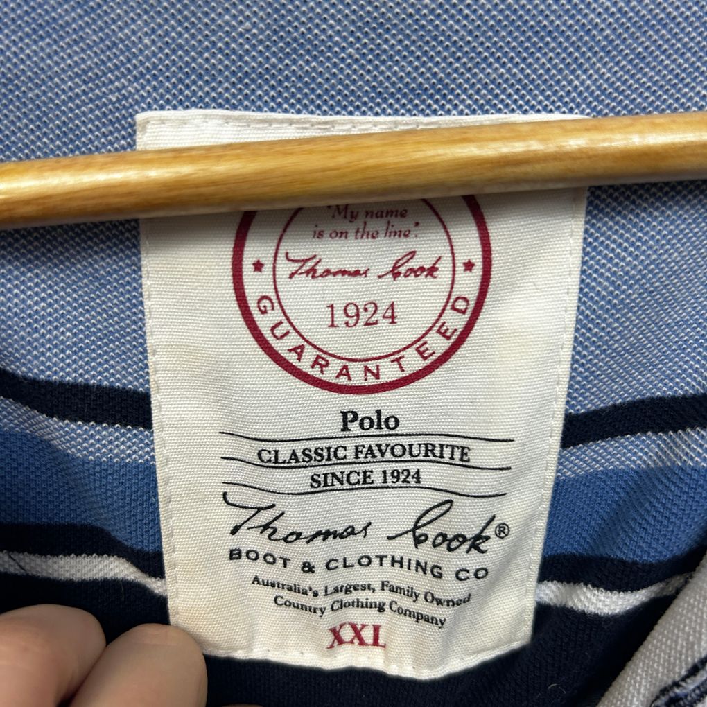 Thomas Cook Blue Striped Cotton Mens Polo - Size XXL