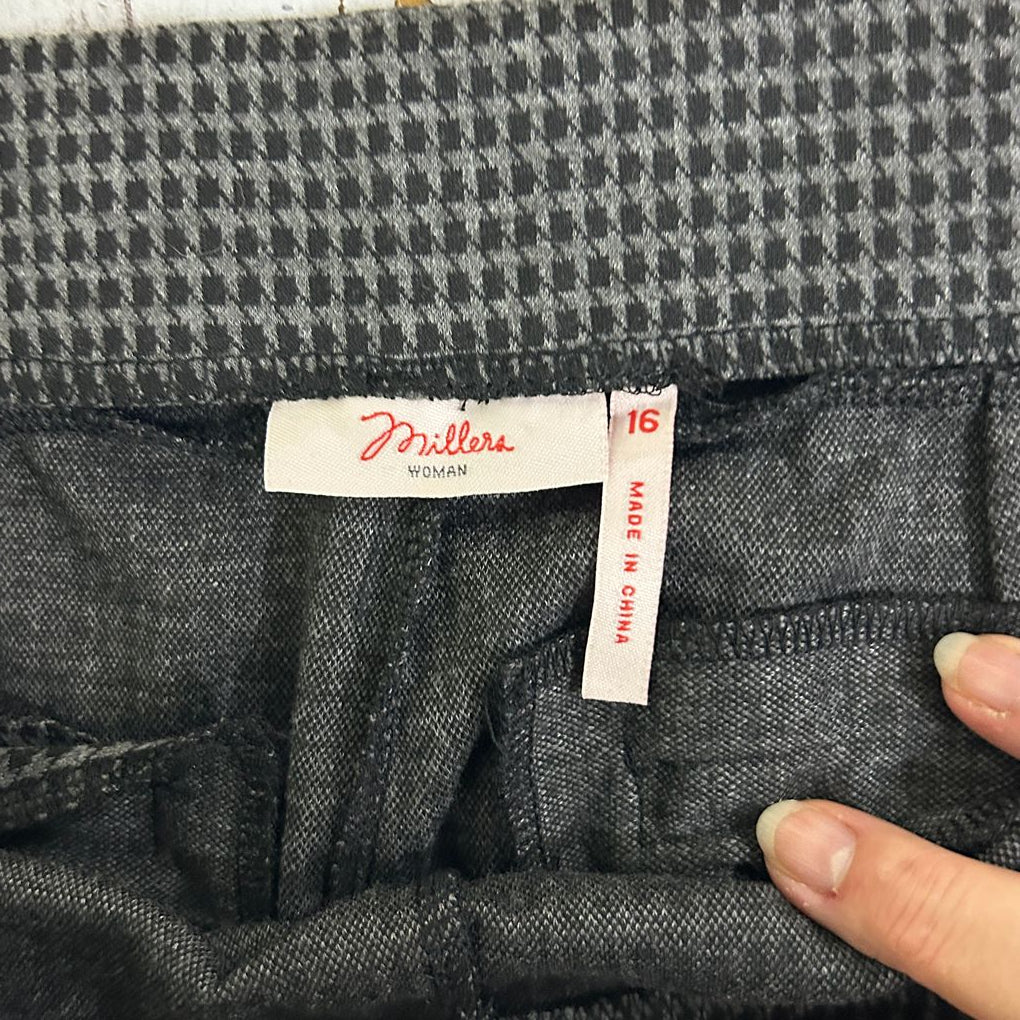 Millers Grey Check Pull On Pants - Size 16