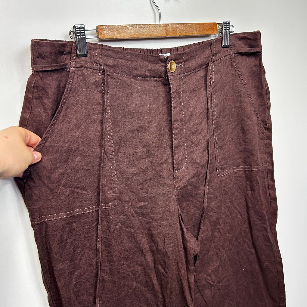Just Jeans Brown Relaxed Mid Rise Linen Pants - Size 16
