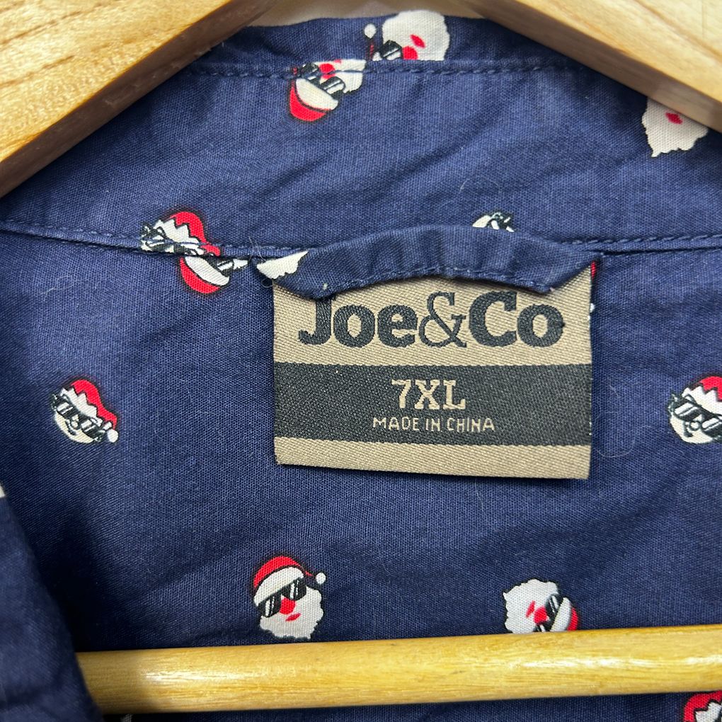 Joe & Co Navy Santa Christmas Cotton Mens Shirt - Size 7XL