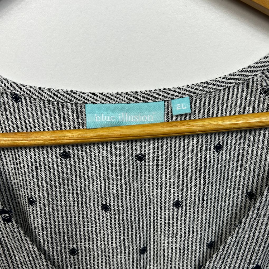 Blue Illusion Grey Striped Linen Dress - Size 2L