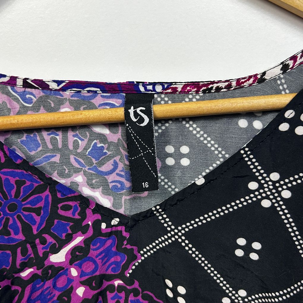 Taking Shape Purple Patchwork Print Top - Size 16