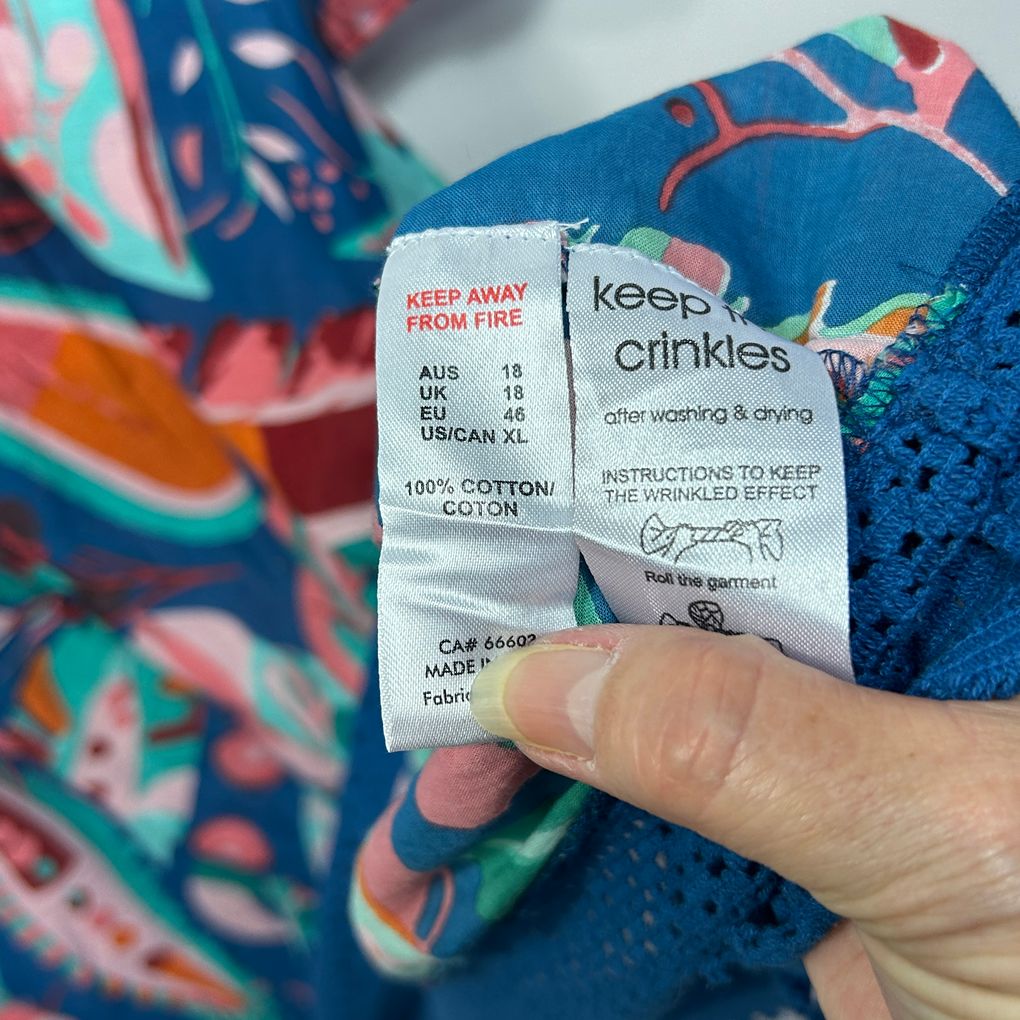 One Summer Navy Multicoloured Print Cotton Dress - Size 18