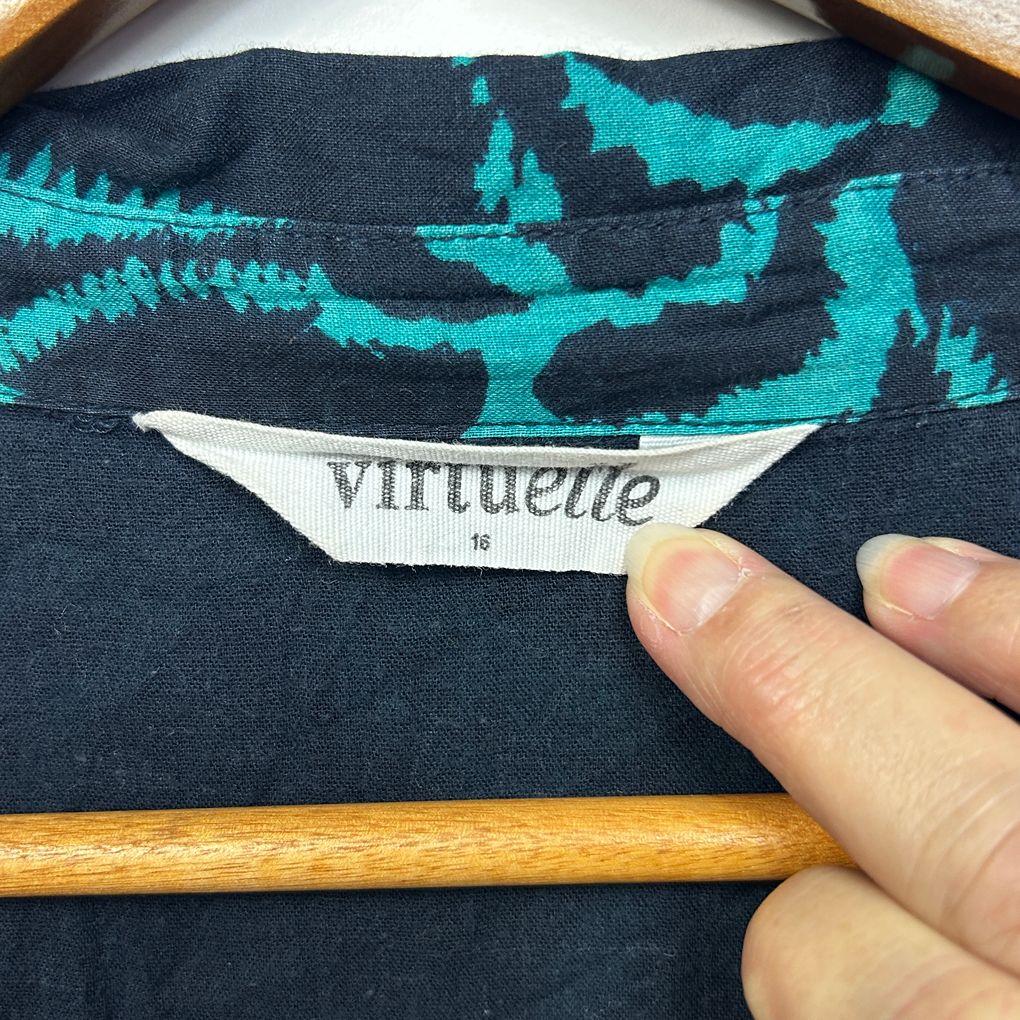 Virtuelle Navy Teal Print Cotton Dress - Size 16