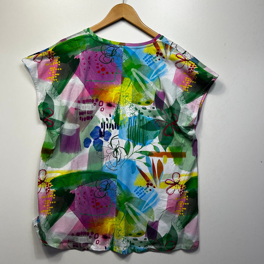 Virtuelle Multicoloured Cotton Short Sleeve Top - Size 14
