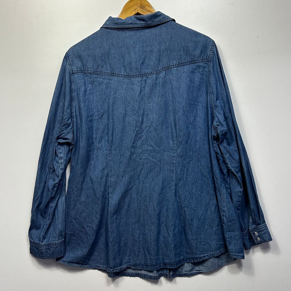 Autograph Blue Denim Chambray Cotton Shirt - Size 16
