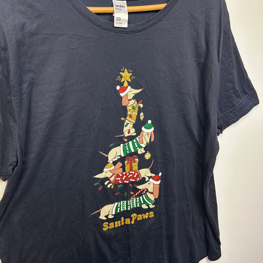 Anko Navy Plus Size Dachshunds Christmas Cotton T-Shirt - Size 20