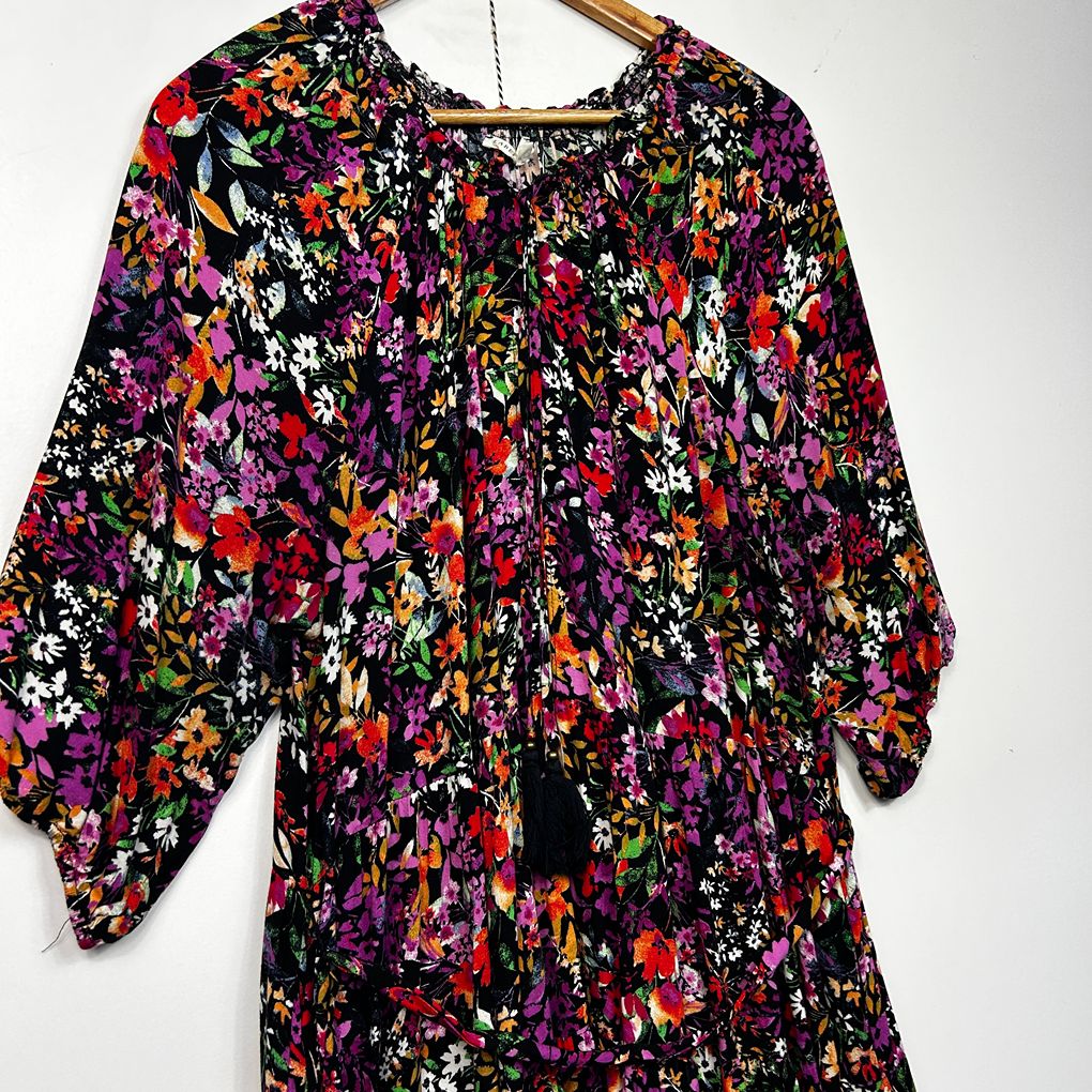 Label of Love Black Floral Midi Dress - Size L