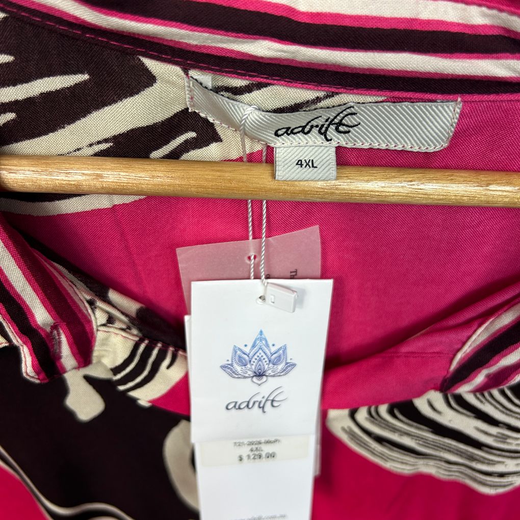 Adrift Pink Plus Size Shell Print Shirt - Size 4XL (fits up to 22) RRP $129