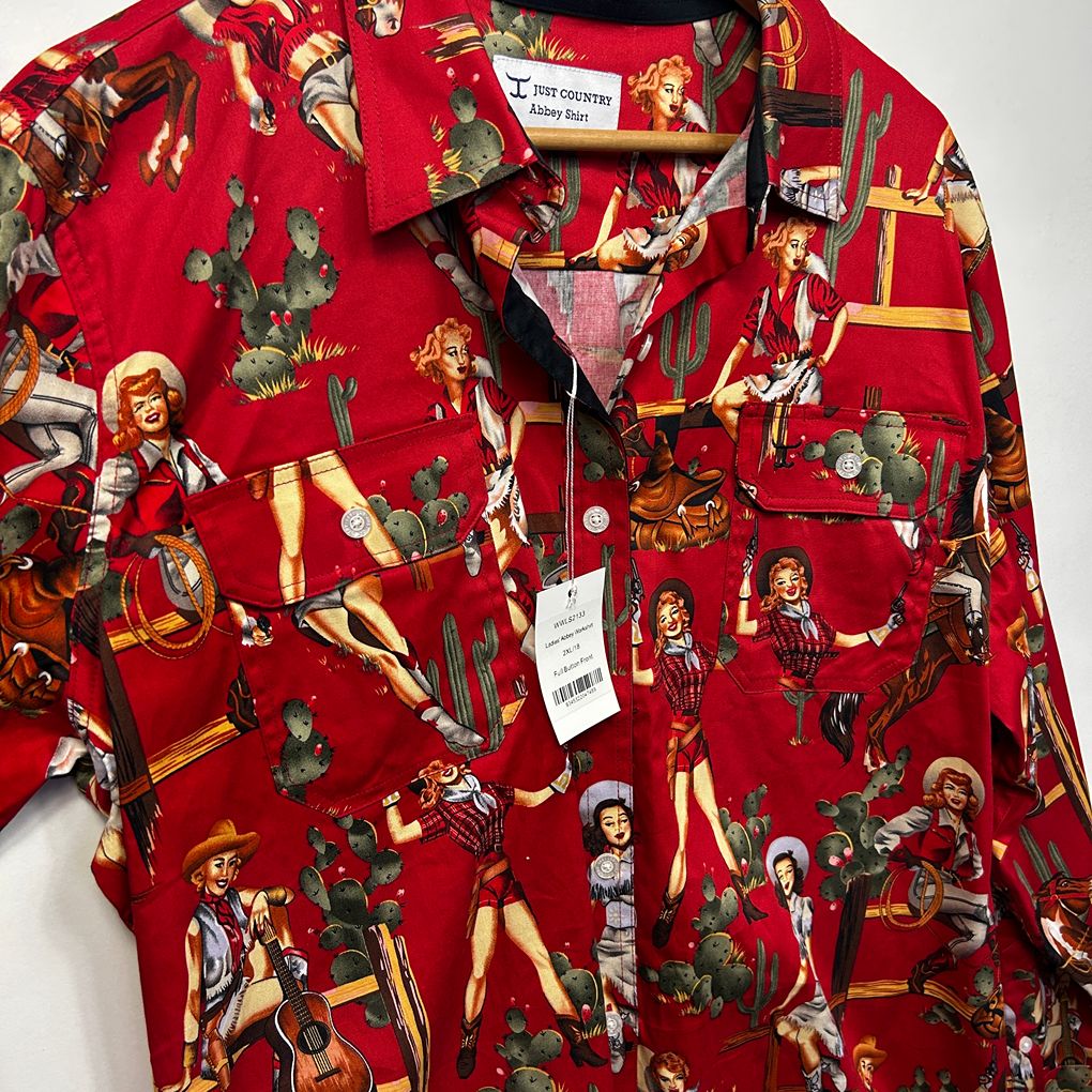 Just Country Red Cowgirl Abbey Workshirt Cotton Shirt - Size 2XL/18