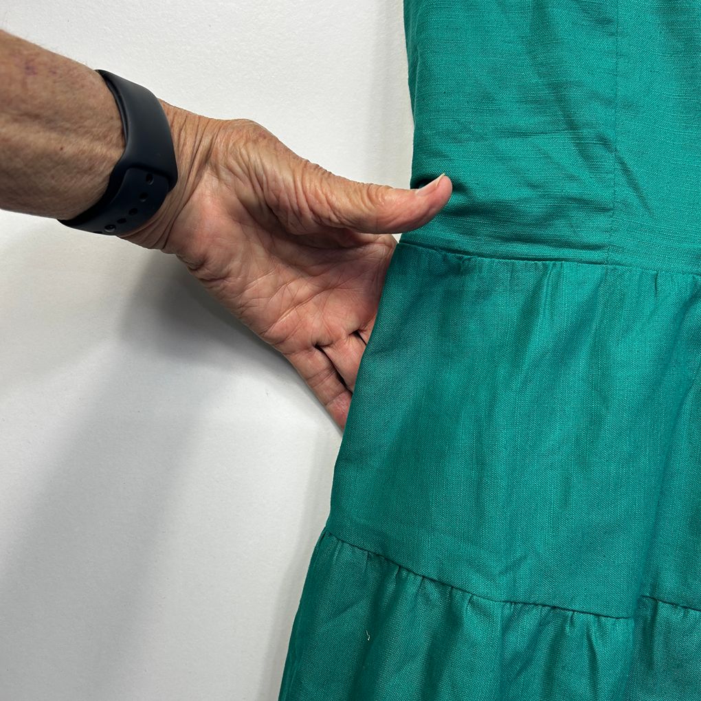 Orange Sherbet Green Cotton Linen Dress - Size 14
