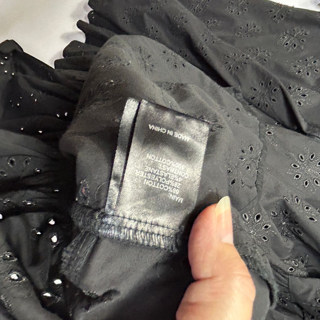Taking Shape Black Cotton Button Up Broderie Longline Tunic Top - Size 18