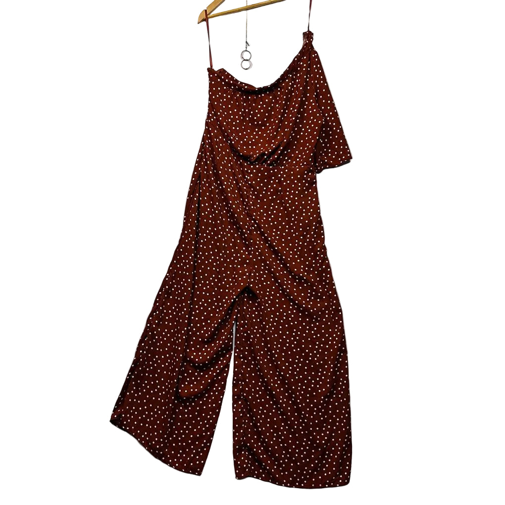 Table Eight Rust Polka Dot One Shoulder Jumpsuit - Size 16