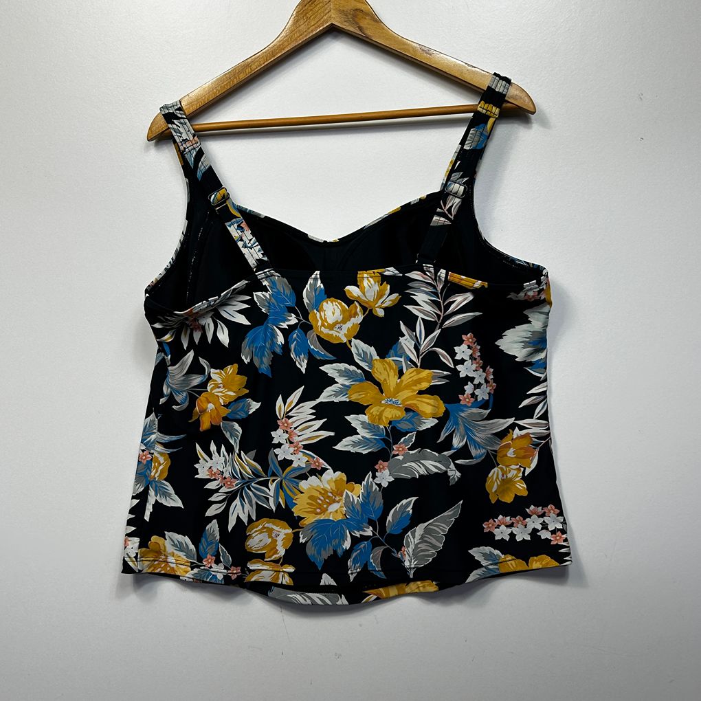 Anko Black Floral Swim Tankini Top - Size 22