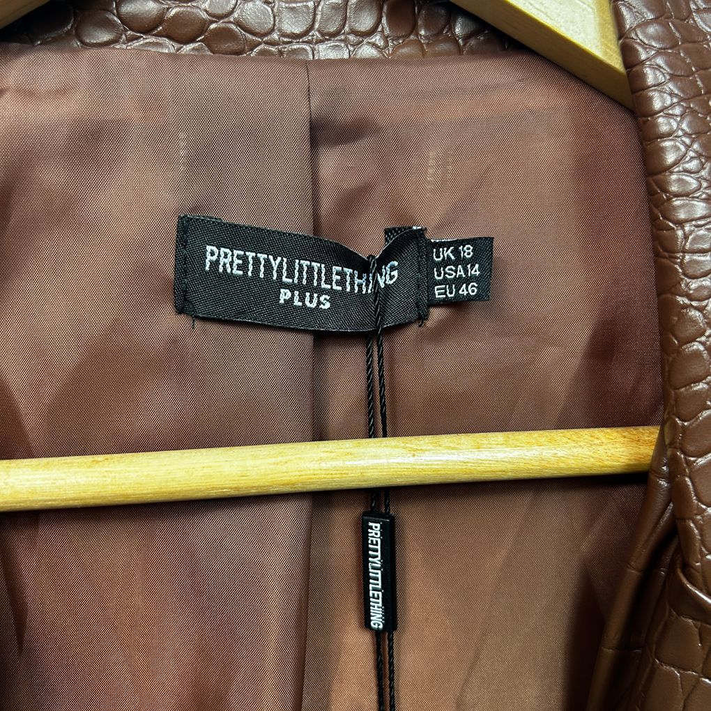 PrettyLittleThing Brown Plus Size Faux Leather Jacket - Size 18